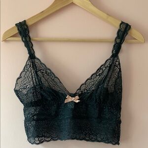 NWOT Eberjey Dark Green longline retro Lace Bralette S